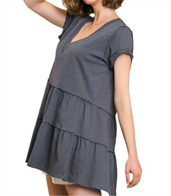Umgee Tiered Ruffle Tunic Grey Small 3
