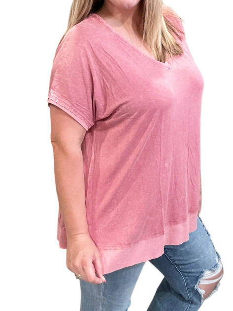 KORI Washed Knit Tunic Top Pink Large 4