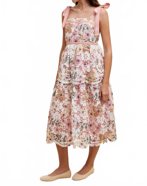 IN-LOOM Crochet Lace Floral Maxi Dress Beige Medium 3
