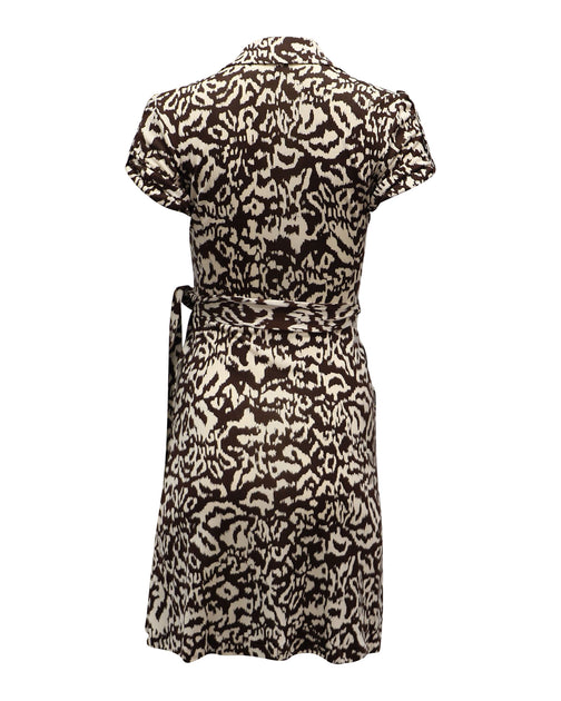 Diane von Furstenberg Printed Wrap Dress In Brown And Cream Silk