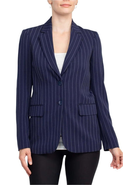TRUEDAMES Notched Collar Crepe Blazer Blue US 6 2