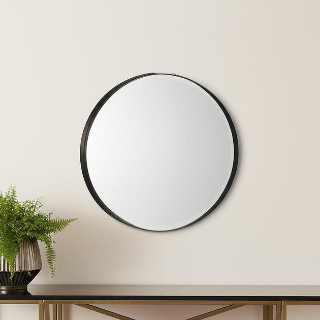 Hivvago Round Framed Accent Mirror Black 24in 2