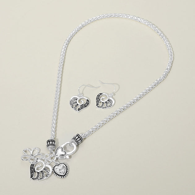 FASHNZFAB Heart Charm Pendant Necklace Silver 3
