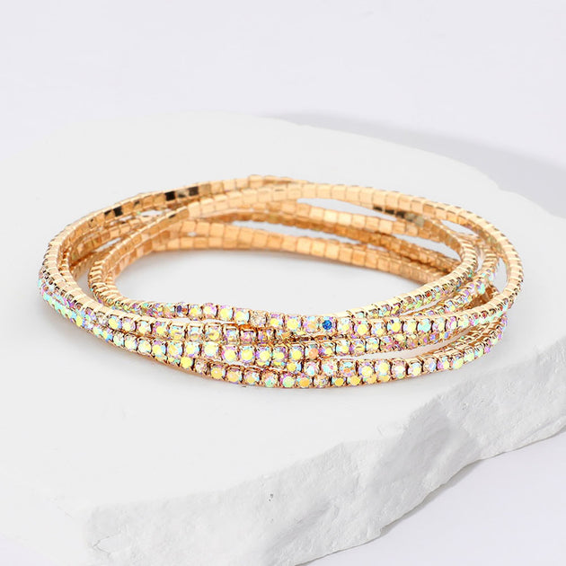 FASHNZFAB Rhinestone Stretch Bracelet Silver 6 Pieces 3