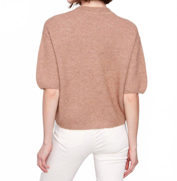 CHARLIE B Balloon Elbow Sleeve Knit Sweater Brown Large 4