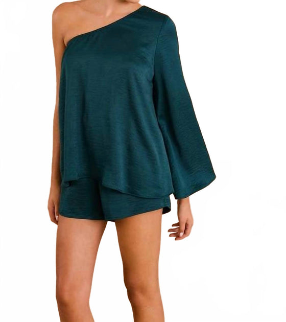 GILLI Long Sleeve One Shoulder Romper Green Large 4