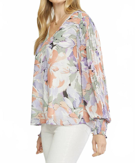Entro Bluse mit Blumenprint und gerafften Ärmeln Multi 1X 3