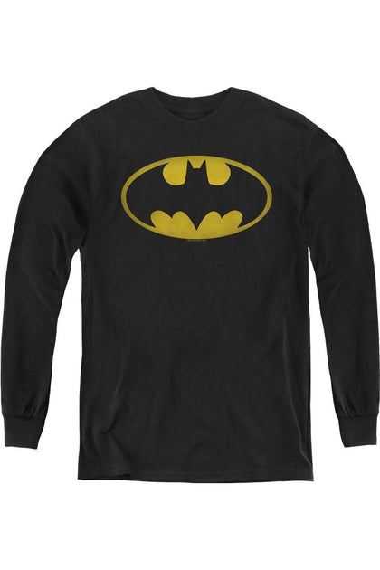 Gildan Batman Washed Bat Logo Youth Long Sleeve Tee Black Medium 2