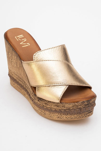 Forever & Always Shoes Lois Wedge Leather Sandal White US 7 2