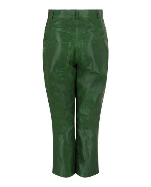 Salvatore Ferragamo Cropped Straight-Leg Leather Pants Green EU 44 3