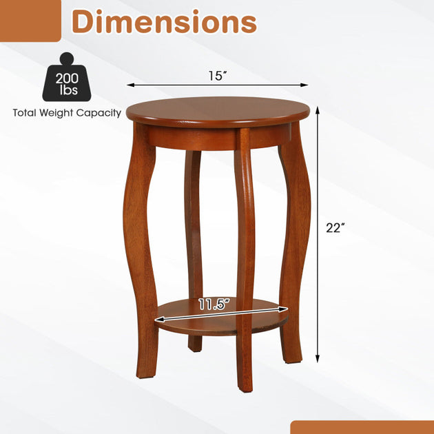Hivvago 15 Inch 2-Tier Round End Table Walnut 4