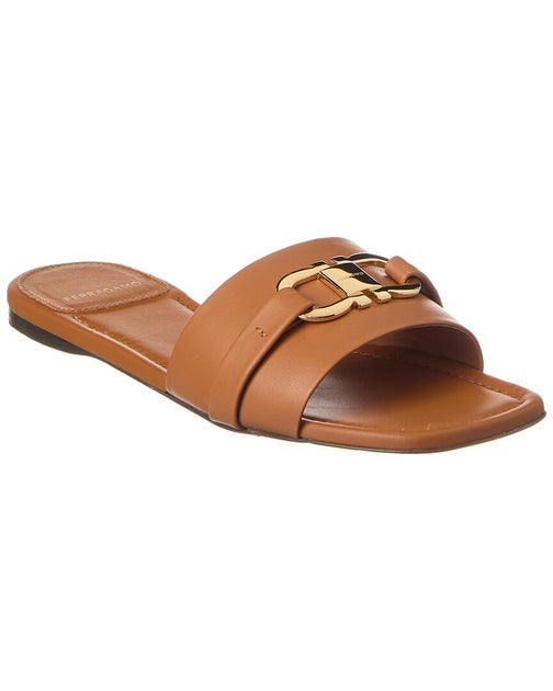 Salvatore Ferragamo Leah Ornament Leather Sandal Brown US 7 2