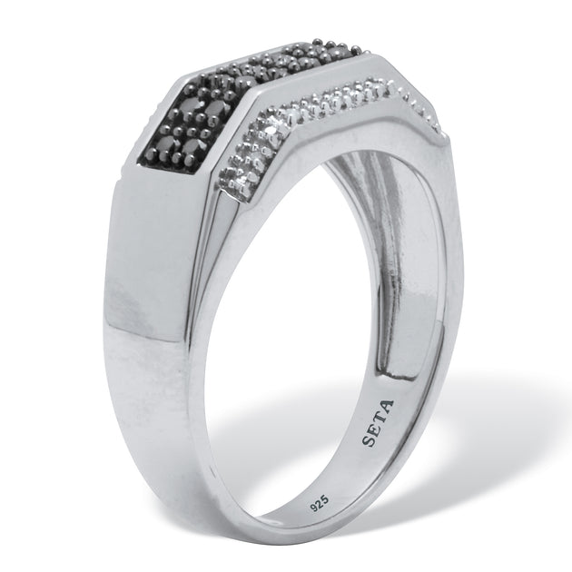Palm Men's .27 TCW Black and White Diamond Platinum-Plated Sterling Silver Ring Black US 9 3