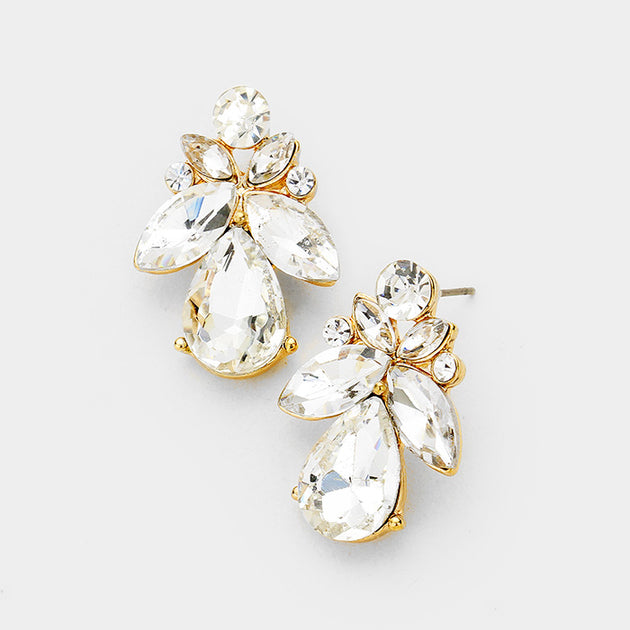 FASHNZFAB Marquise Floral Crystal Earrings Silver 2
