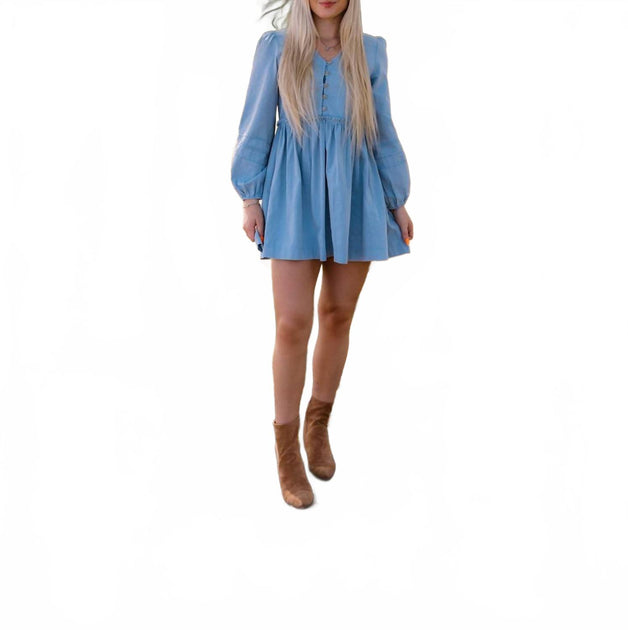 In February Farrah Denim Mini Dress Blue Small 4