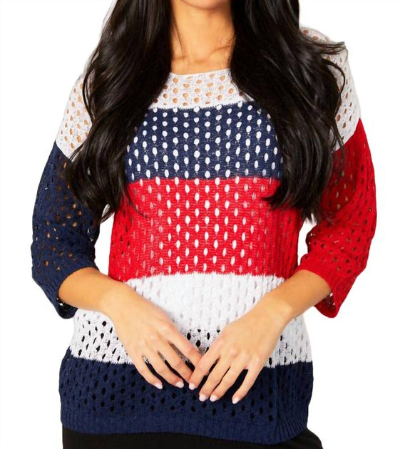 french kyss Crochet Striped Crew Rot Small Damen 2