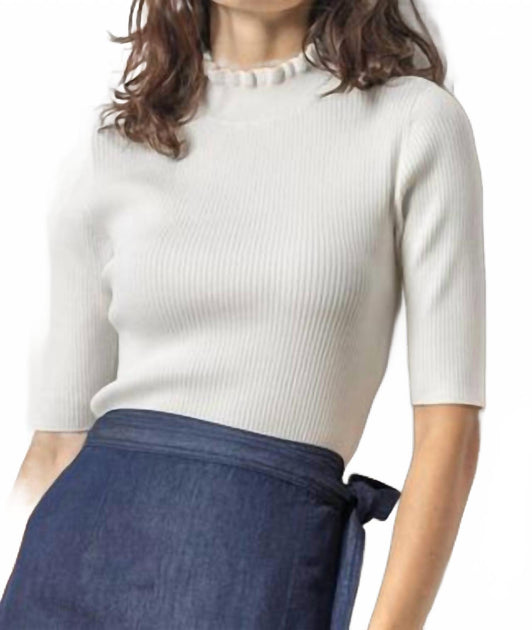 Lilla P Ruffle Mock Neck Top White XS 2