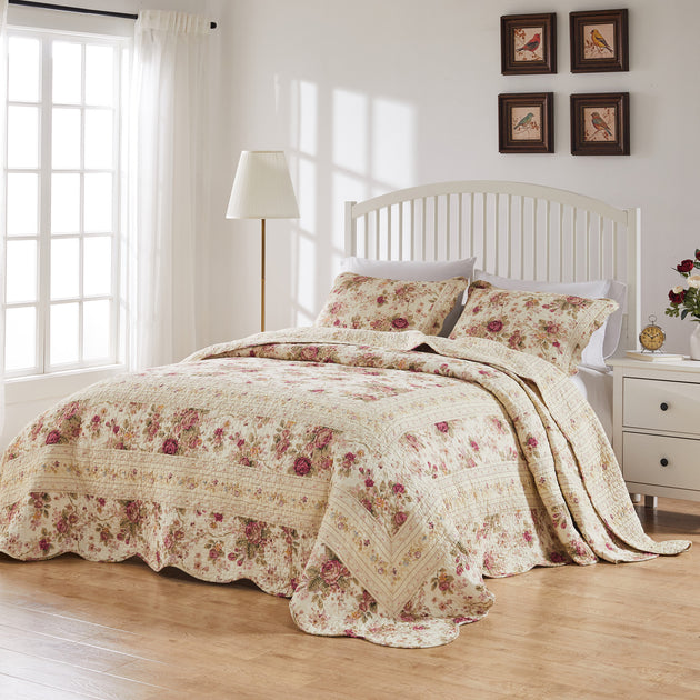 BreeBe Antique Rose Ecru Bedspread Set 2