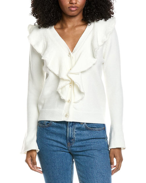 FATE Pearl Trimmed Cascading Ruffle Blouse White Small 2