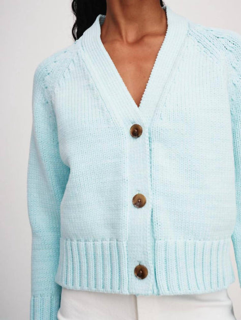 White + Warren Cotton Rope Button Cardigan Bleu Large 3