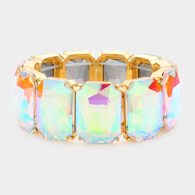 FASHNZFAB Emerald Cut Stone Stretch Bracelet Blue One Size 4