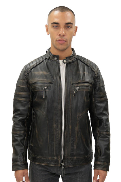 Infinity Naples Men's Leather Biker Jacket Black 5XLarge 2