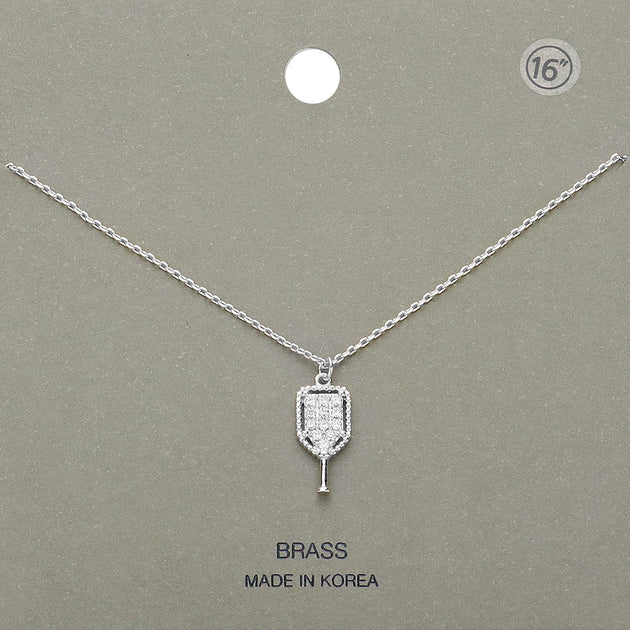 FASHNZFAB Pickleball Paddle Pendant Necklace Silver 3