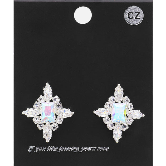 FASHNZFAB Marquise CZ Stone Cluster Stud Earrings Silver 4