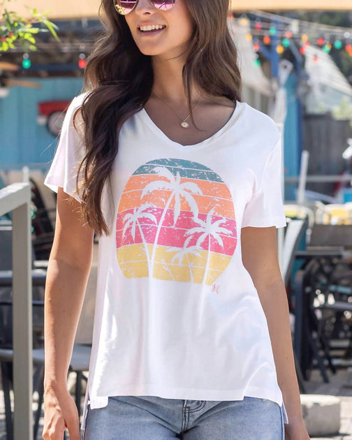 Grace and Lace Vip Favorite Palm Trees Tee White XXS 2