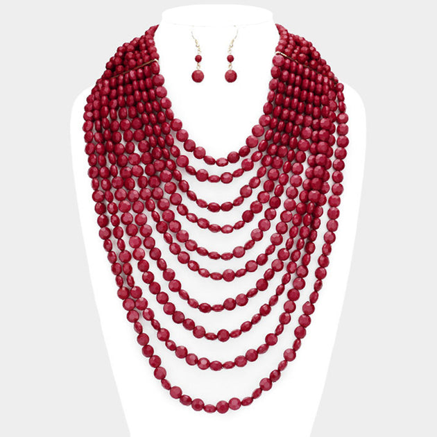 FASHNZFAB Multi Strand Faceted Beaded Necklace Silver 5