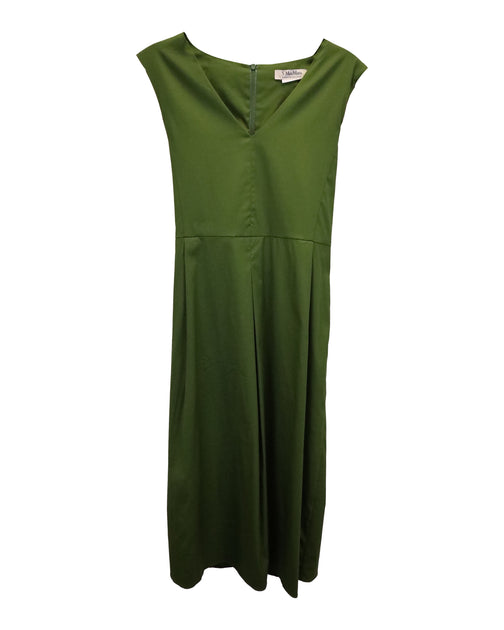 maxmara Max Mara V-neck Flared Midi Dress in Green Cotton
