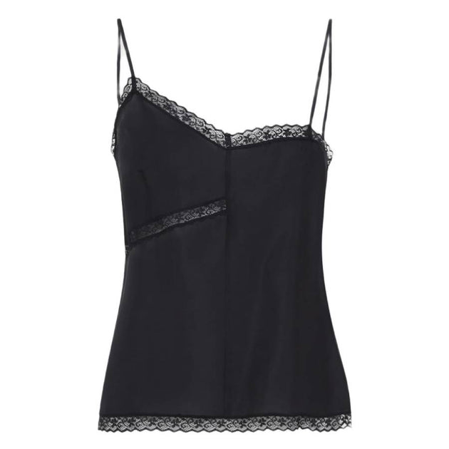 MM6 Lace-Trimmed Silk Top Black US 10 2