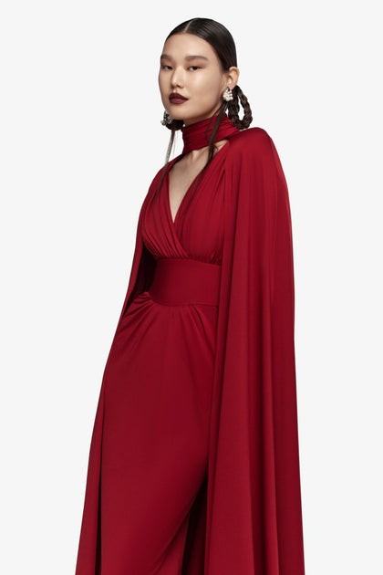 Saiid Kobeisy Jersey Dress With Cape Red EU 38 4