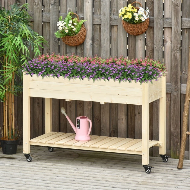 Hivvago Elevated Garden Planter Box Natural Wood 47in 3