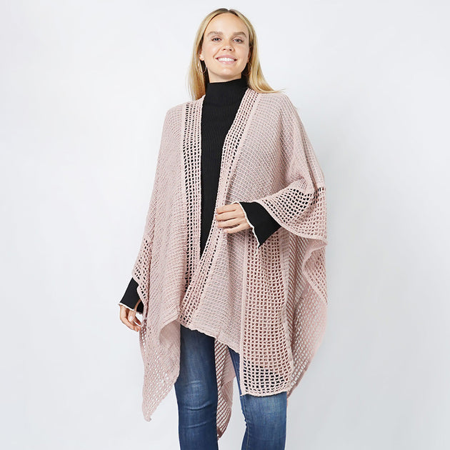 TRUEDAMES Knit Ruana Beige One Size 3