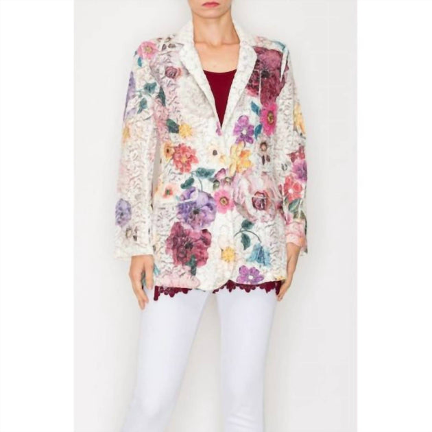 Origami Women's Lace Floral Blazer Multi Small 2