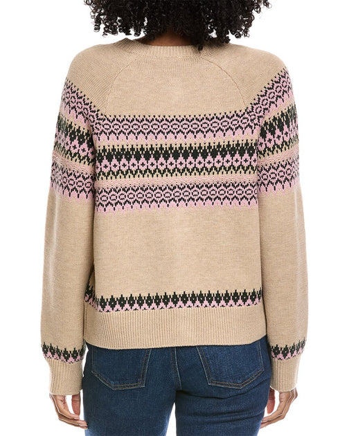 CeCe Fair Isle Wool-Blend Cardigan Beige Medium 3