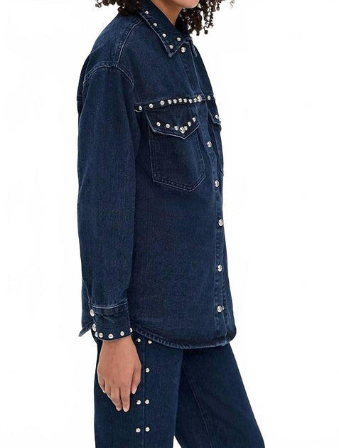 Moon River Button Up Stud Detail Denim Jacket Blue Medium 4