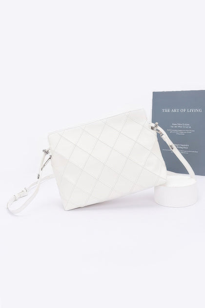 FASHNZFAB Quilted Faux Leather Bucket Crossbody Bag Beige One Size 2