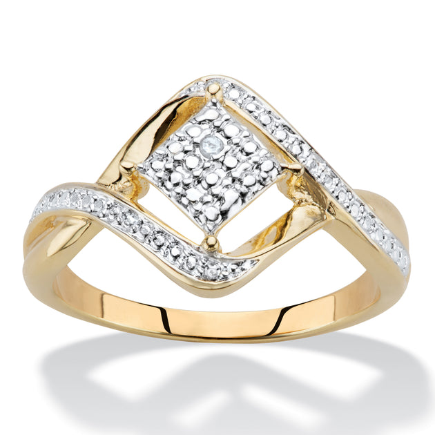 Palm Diamond Accent Gold-Plated Bypass Ring Silver US 6 2
