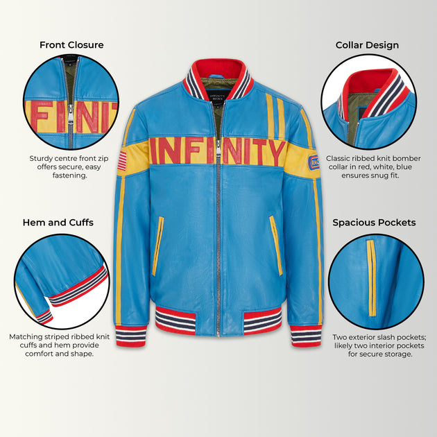 Infinity Mens Track Racing Bomber Biker Jacket Blue Large 4