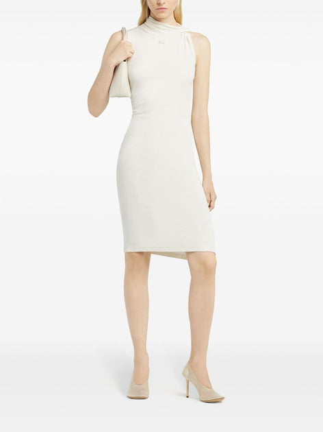 COURRÈGES Asymmetrical Midi Dress Ecru EU 44 3