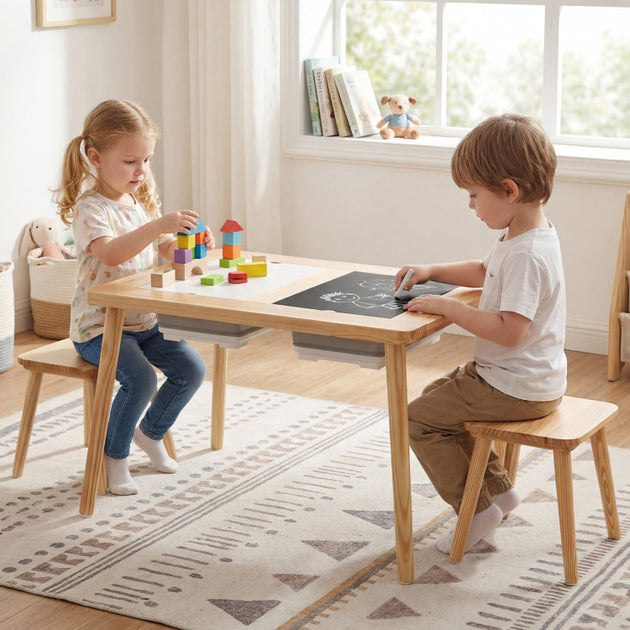 Hivvago Wooden Kids Activity Table Set Natural 3