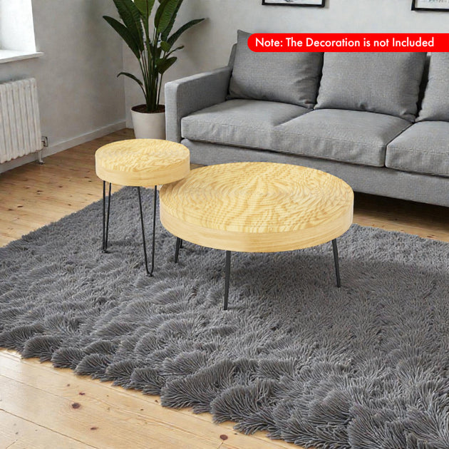 Hivvago Farmhouse Coffee Table Set Brown 4