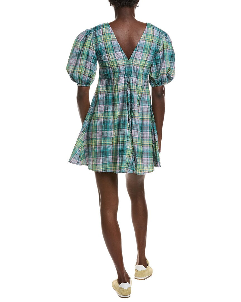 ganni blue seersucker check mini dress V-Neck Please note that size kimonodressgown Roxy Little Black Dresses SIZE:40W-38L