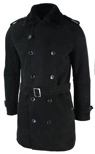 TruClothing Sheepskin Double Breasted Belted Overcoat Grey Large 4