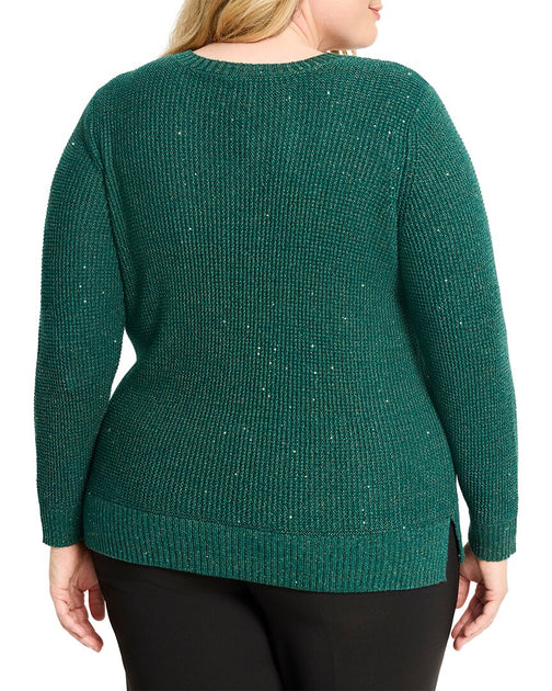 Nic + Zoe Plus Shimmer Waffle V-Neck Sweater Green XLarge 3