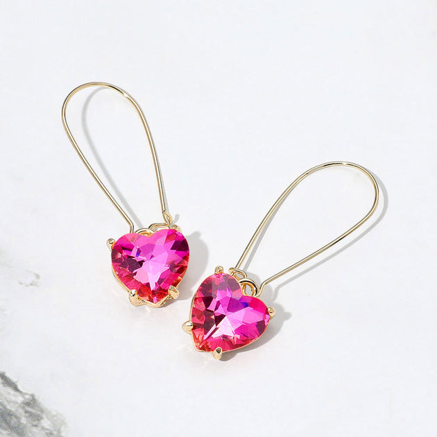 FASHNZFAB Heart Stone Cluster Dangle Earrings Silver 2