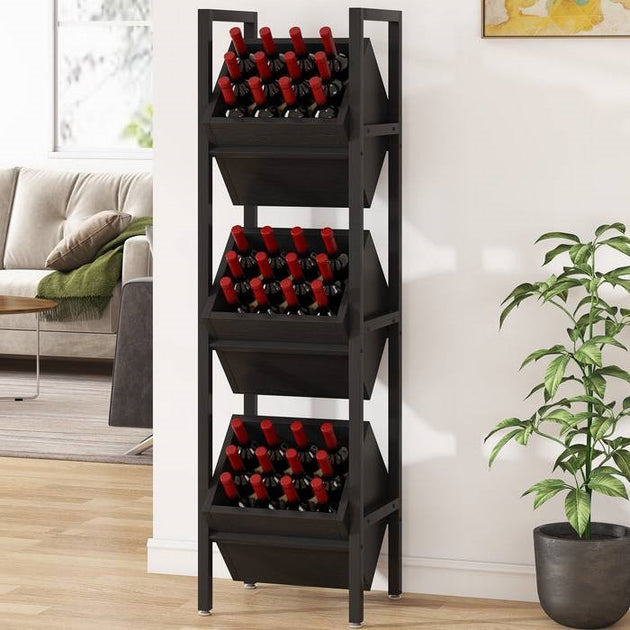 Hivvago Industrial Farmhouse 3 Bin 36 Bottle Wine Rack Black 4