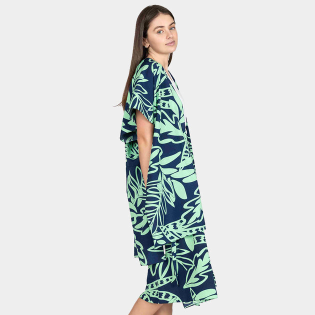 TRUEDAMES Leaf Patterned Cover Up Kimono Poncho White One Size 5